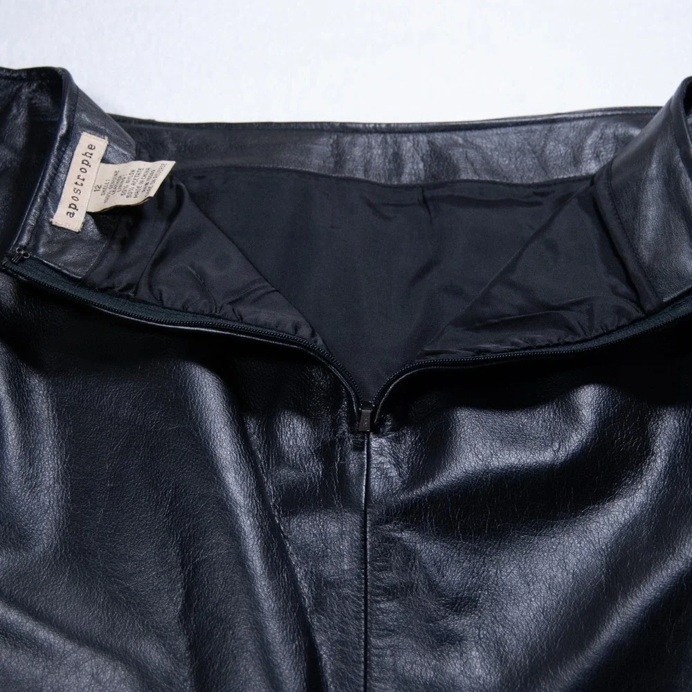 Apostrophe Black Genuine Leather Pencil Skirt‎ Size 12 Knee Length